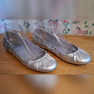 Prada Metallic Silver Ruched Leather Causal Everyday Slip On Shoe SZ 7.5 37EU